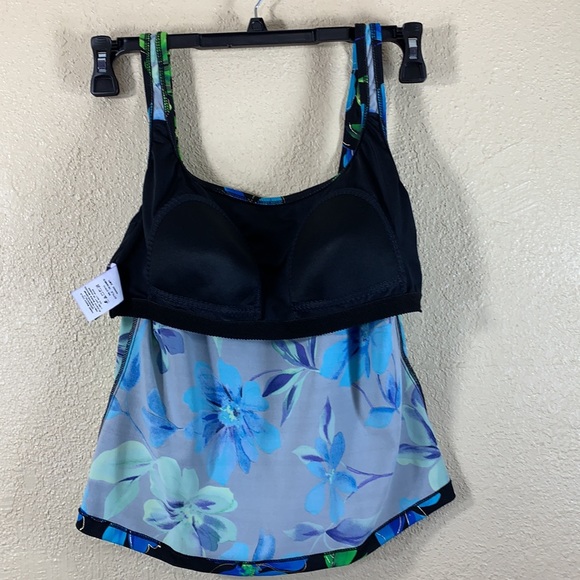 Robbylen Swim Top Tankini Black Blue Floral 12 - Picture 6 of 12